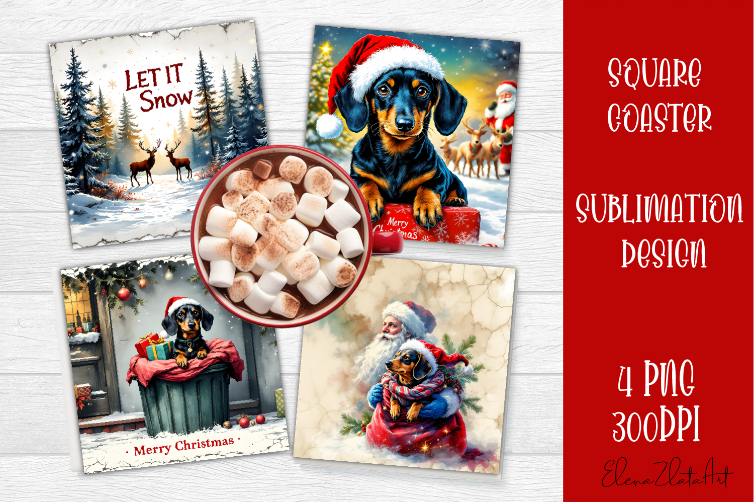 Vintage Christmas Sublimation, retro square Coaster Design product image 1