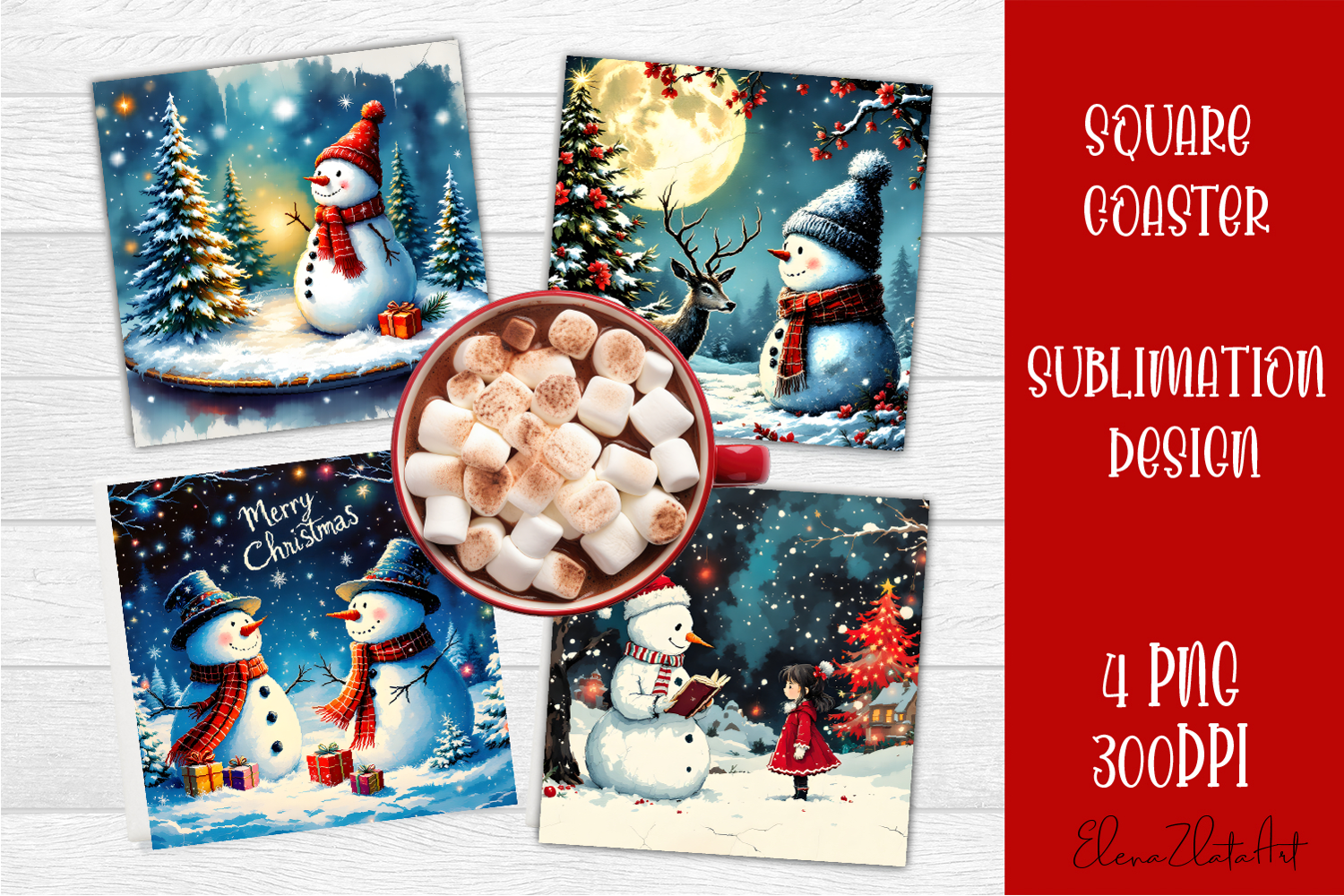 Vintage Christmas Sublimation, retro square Coaster Design product image 1