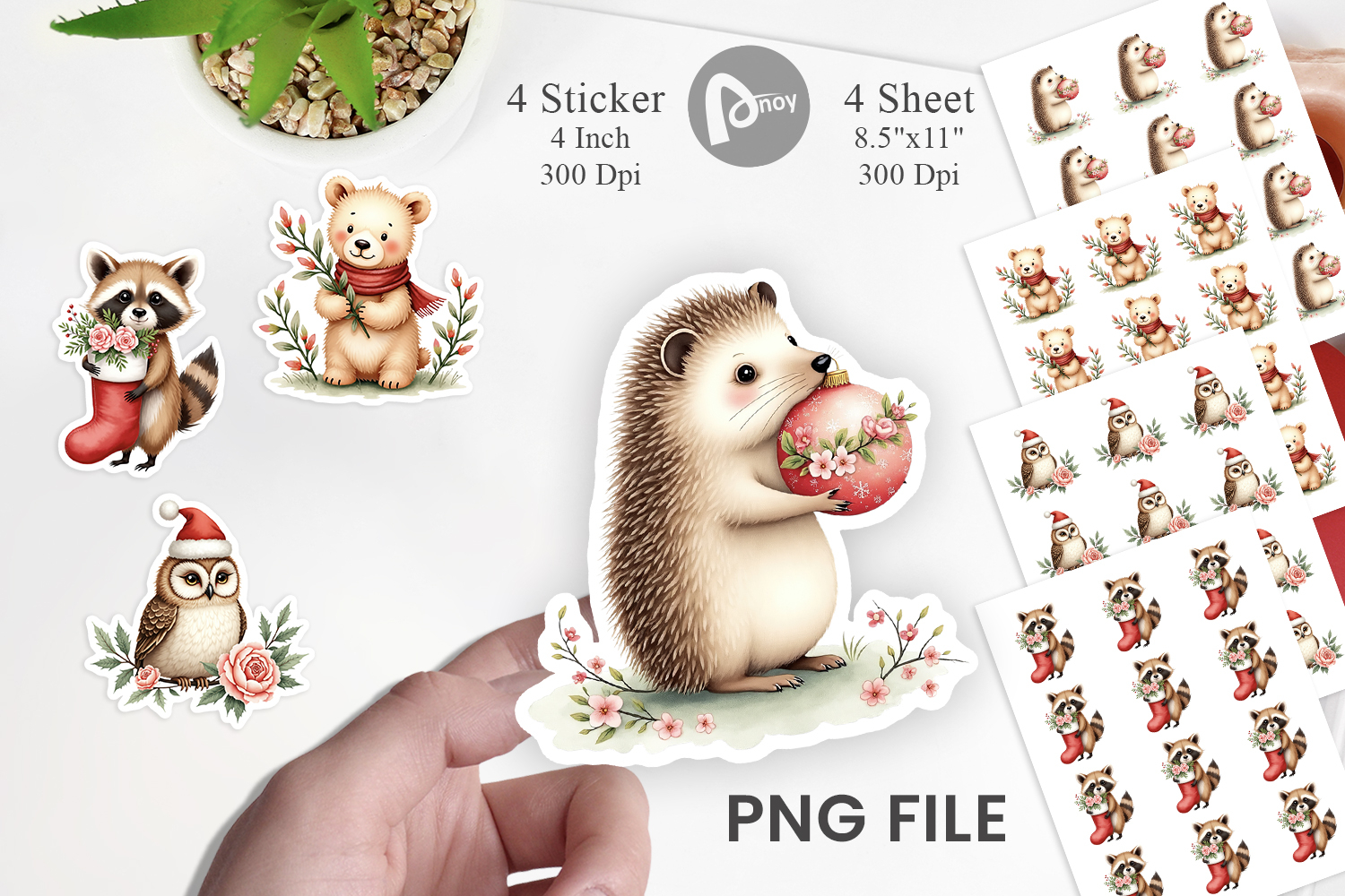 Sticker Vintage Christmas Animals Watercolor product image 1