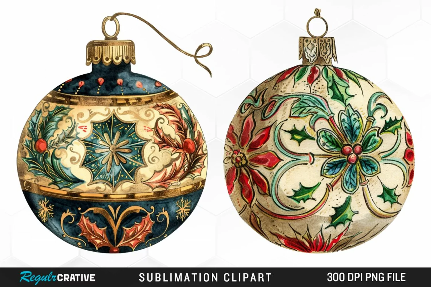 Vintage Christmas Baubles Image Clipart product image 1