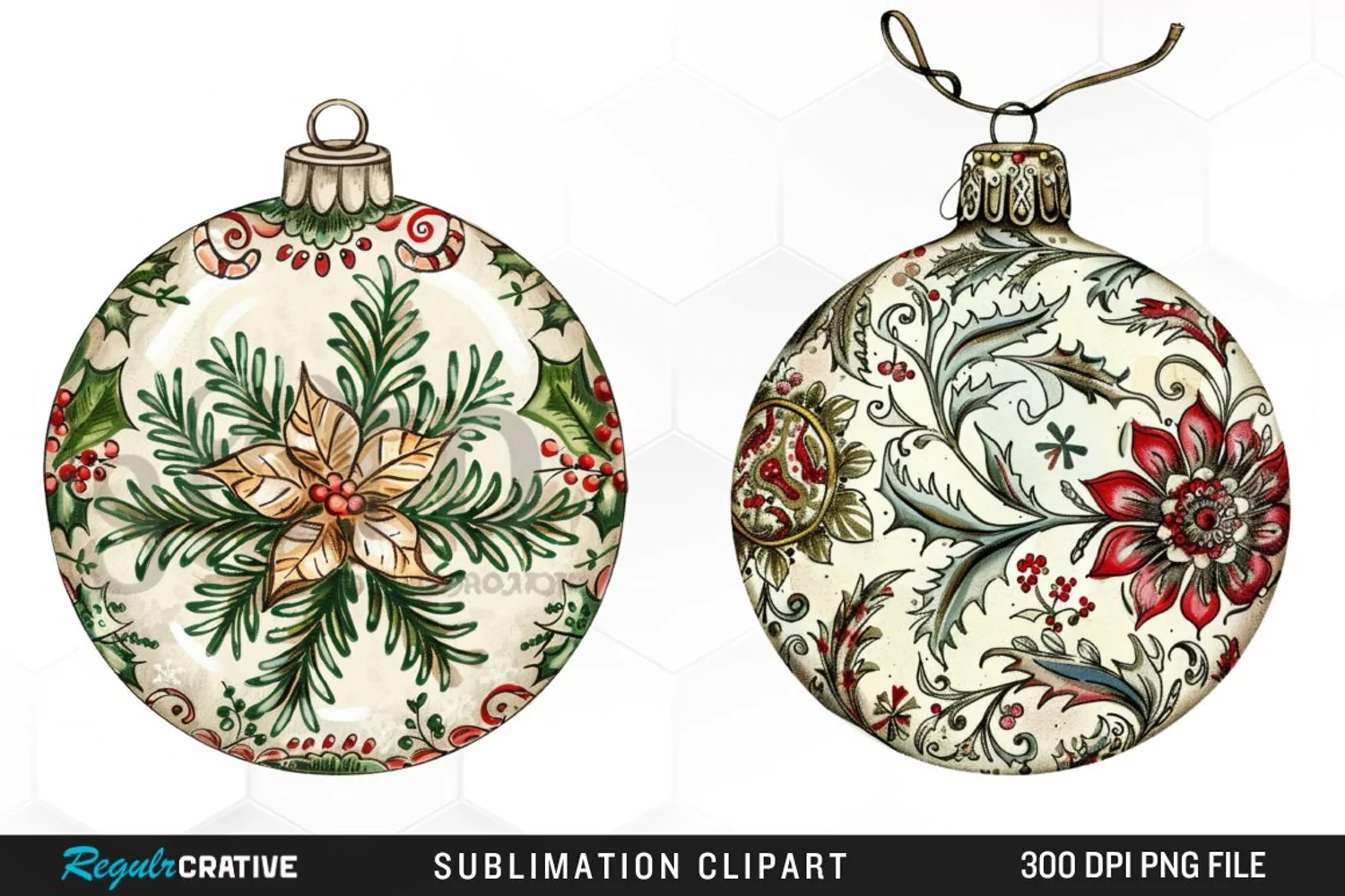 Vintage Christmas Baubles Design Clipart product image 1