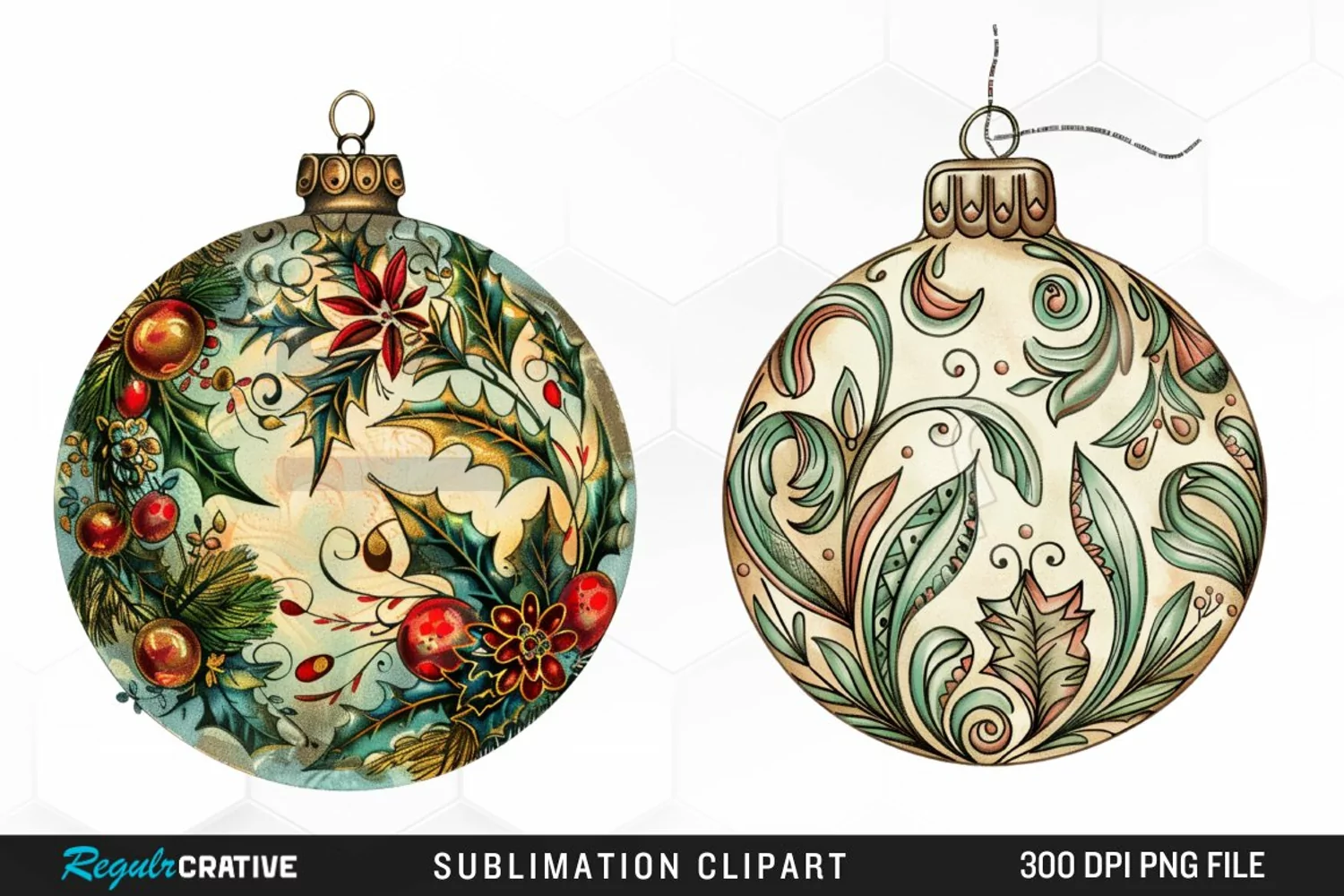 Vintage Christmas Baubles Image Clipart product image 1