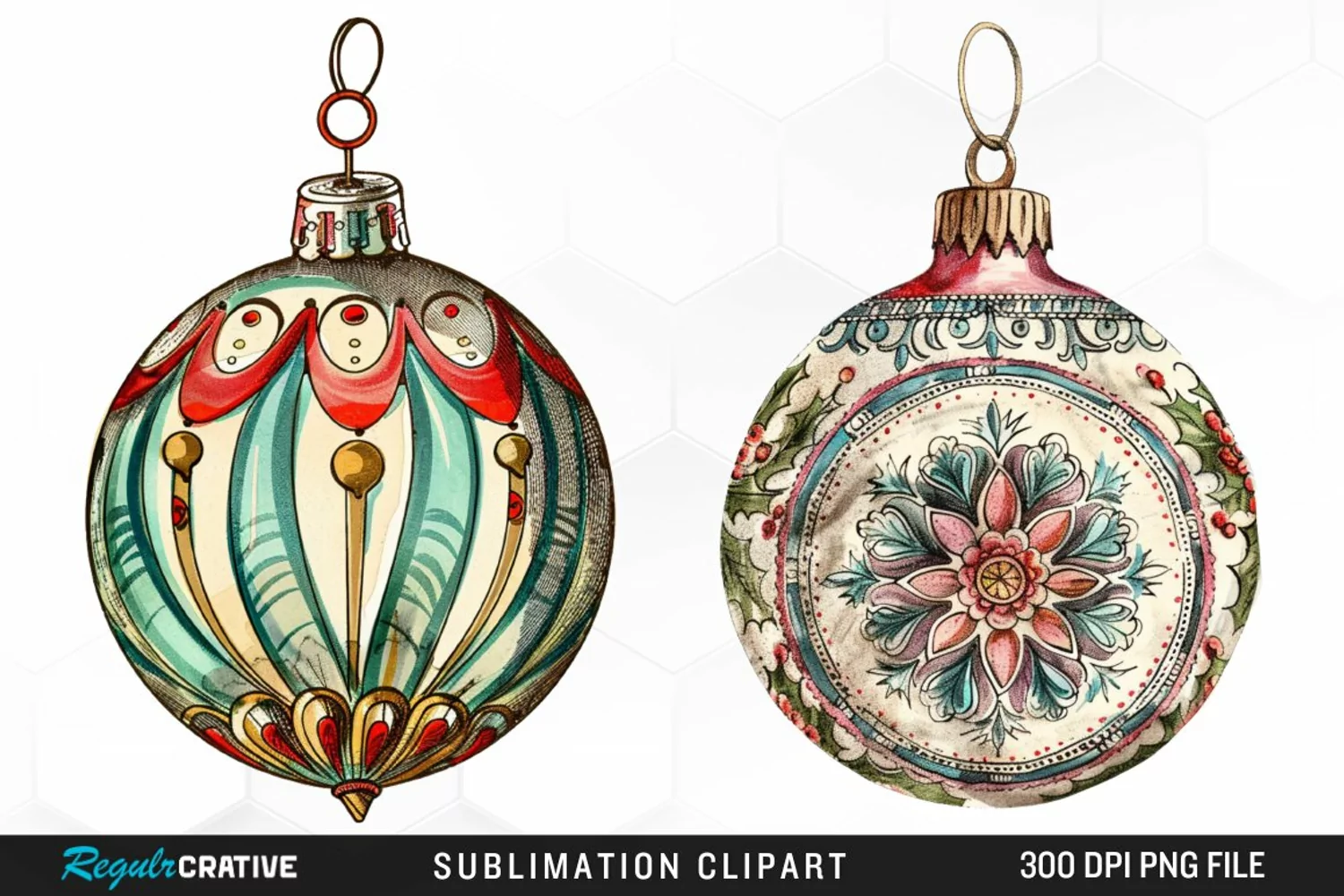 Vintage Christmas Baubles Image Clipart product image 1