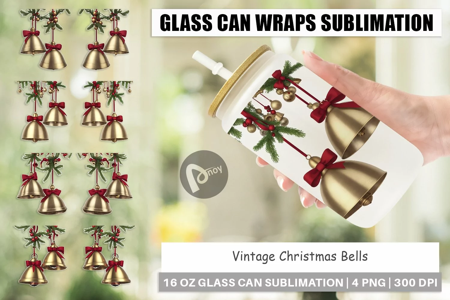 Glass Can Wraps Vintage Christmas Bells product image 1