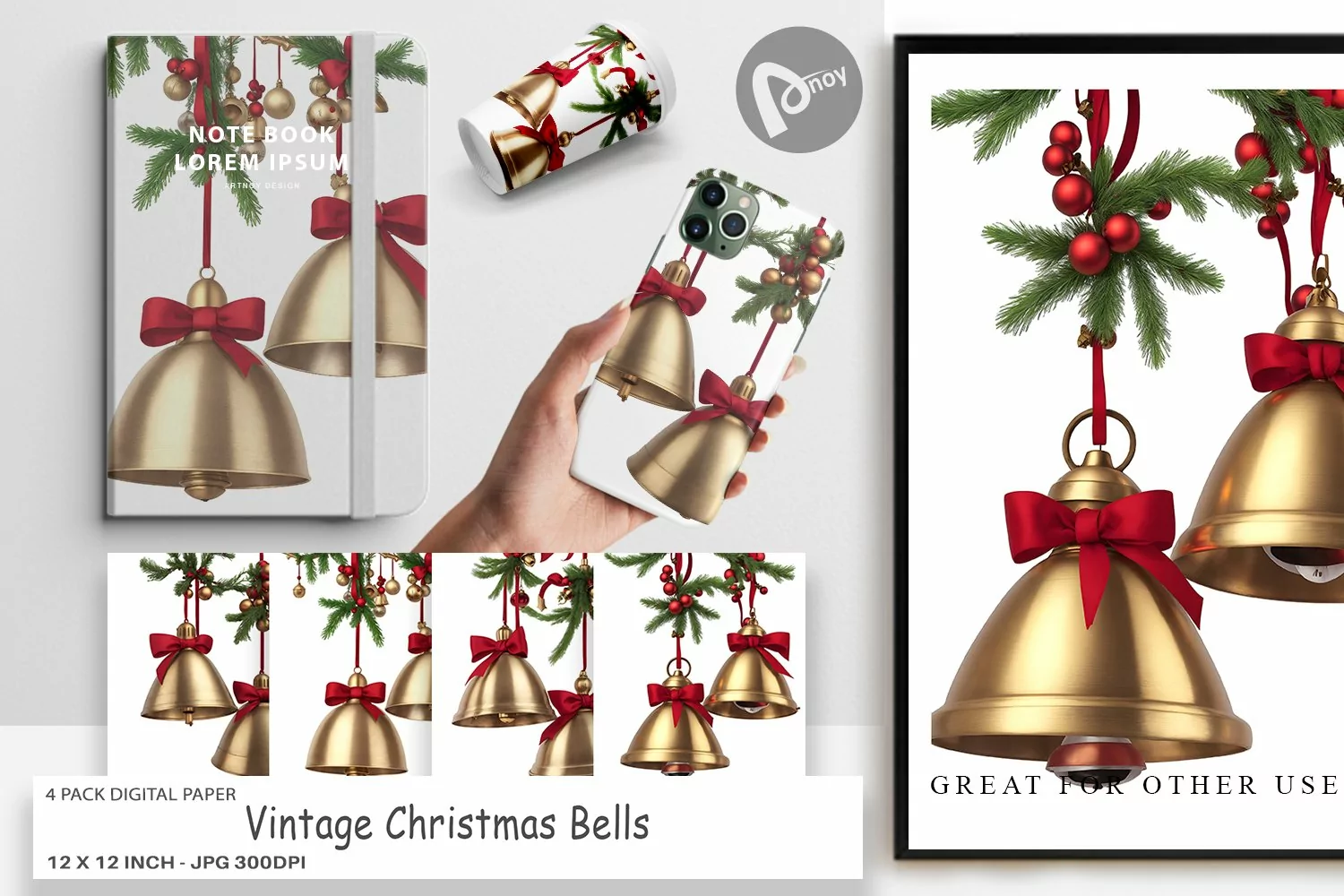 Digital Paper Vintage Christmas Bells product image 1