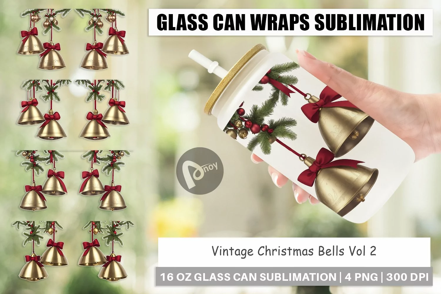Glass Can Wraps Vintage Christmas Bells product image 1