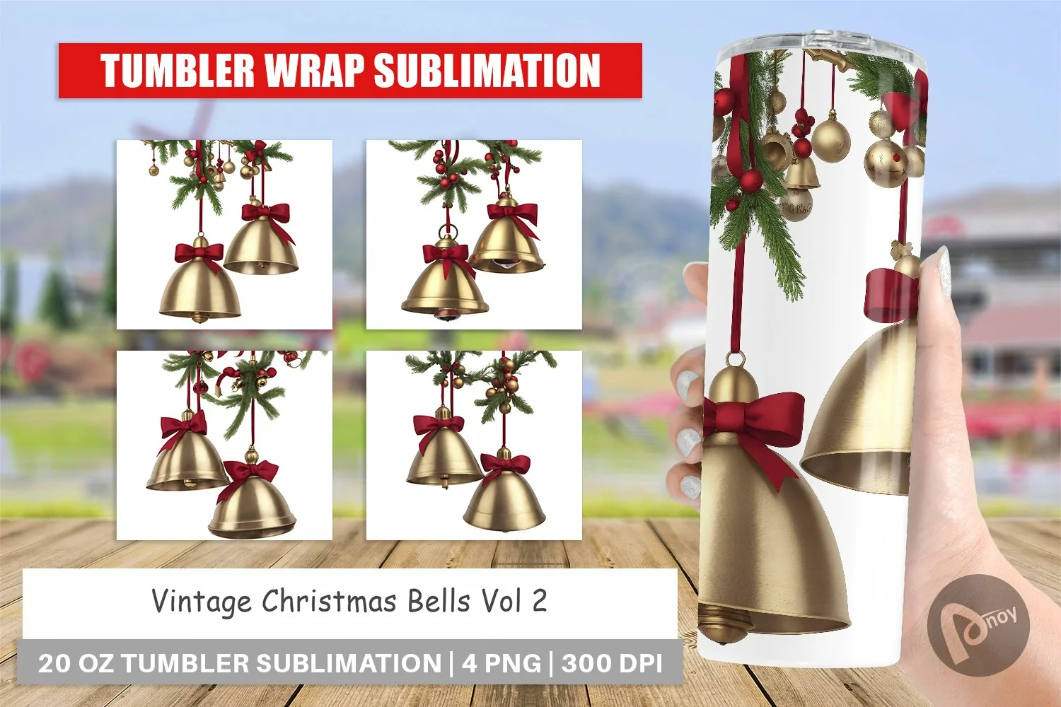 Tumbler Sublimation Wrap Vintage Christmas Bells product image 1