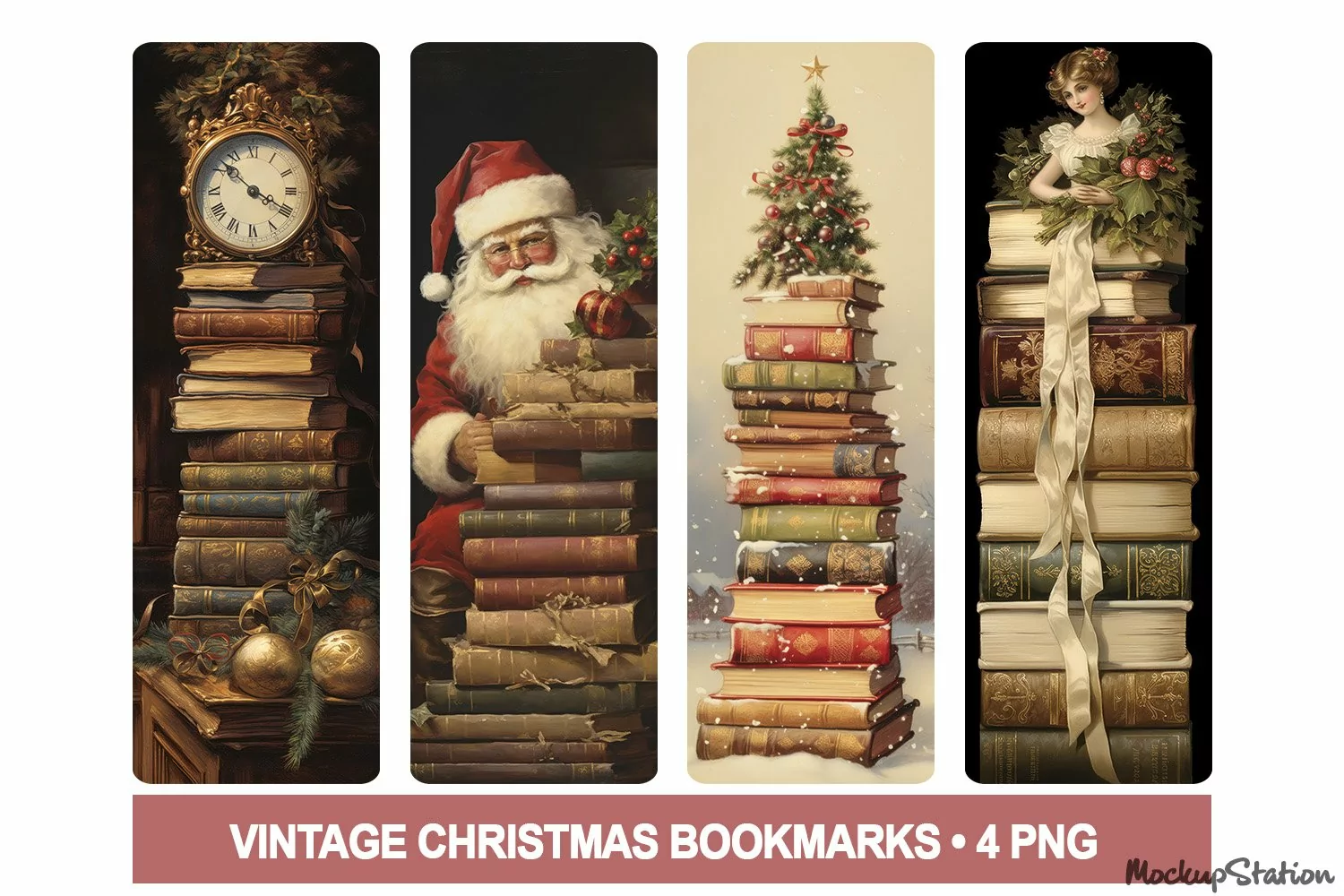 Christmas Bookmarks PNG Printable | Stacked Books Designs product image 1