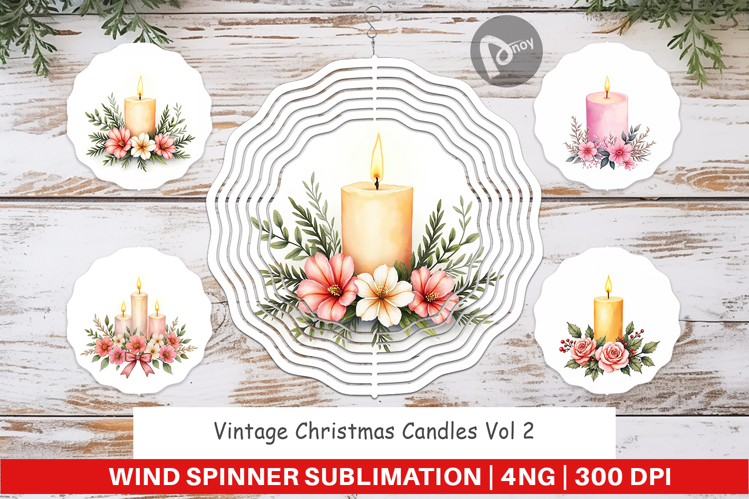 Wind Spinner Vintage Christmas Candles Watercolor product image 1