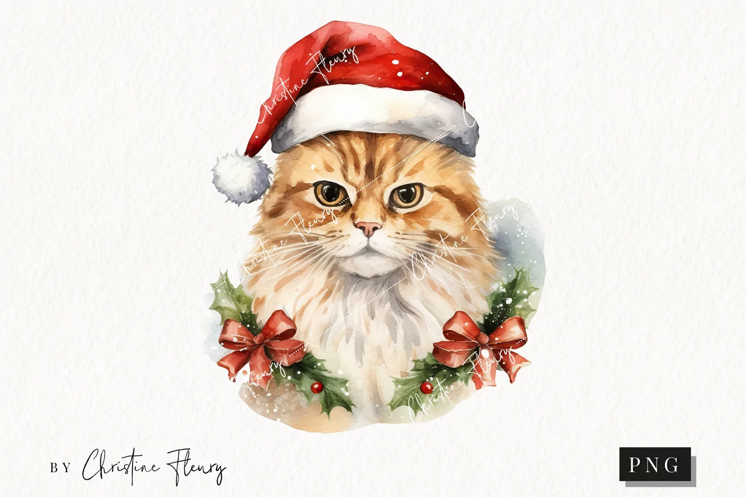 Vintage Festive Cat Clipart | Christmas Clipart product image 1