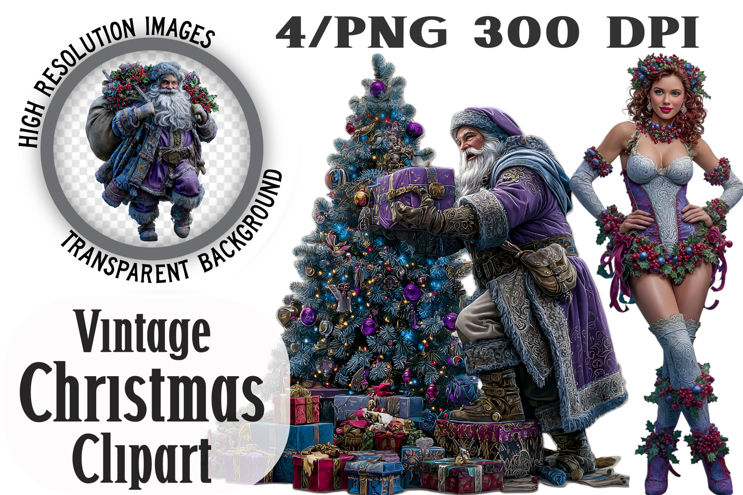 Vintage Christmas Clipart PNG Sublimation product image 1