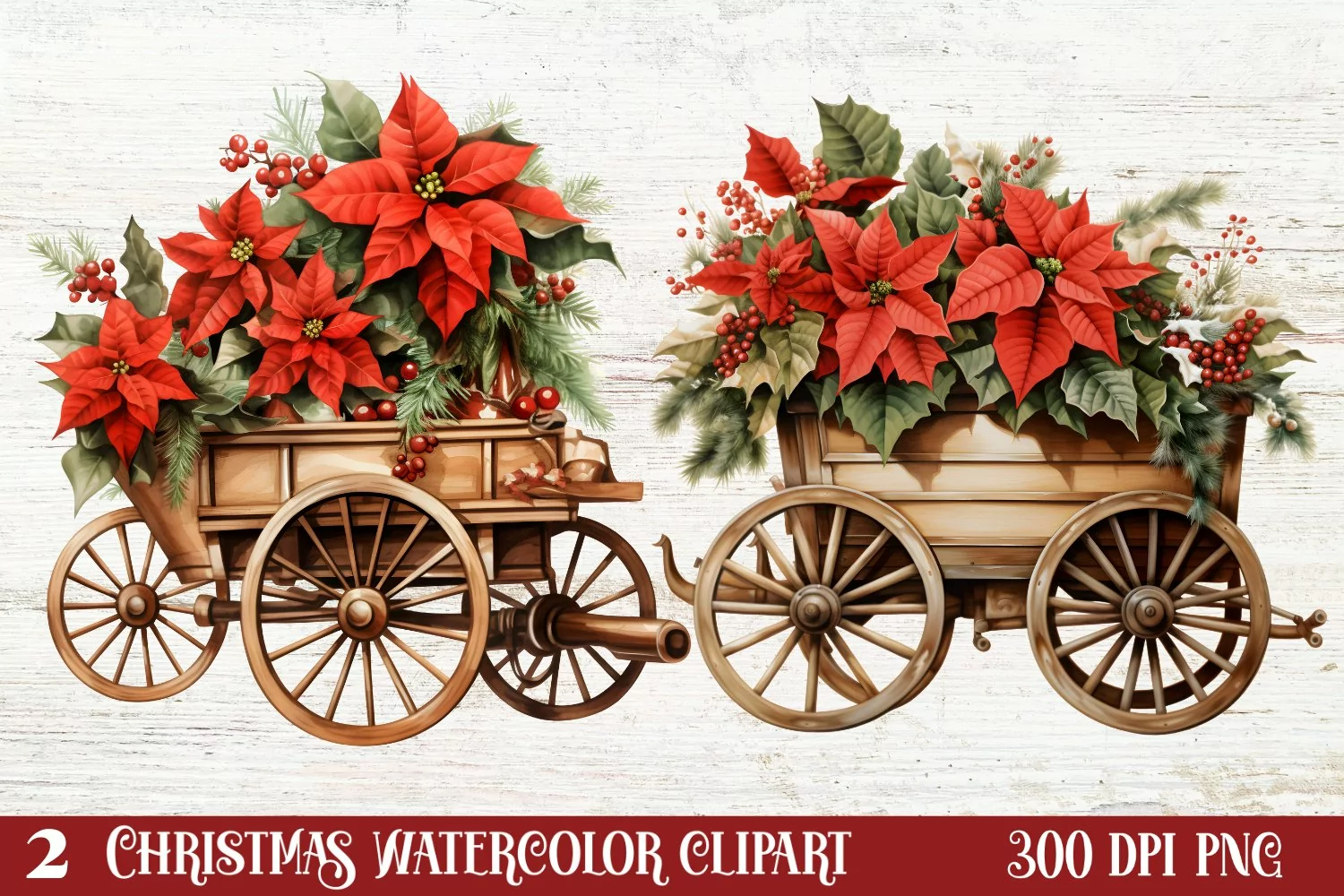 Watercolor Vintage Christmas Clipar, Vintage Christmas Clipa product image 1