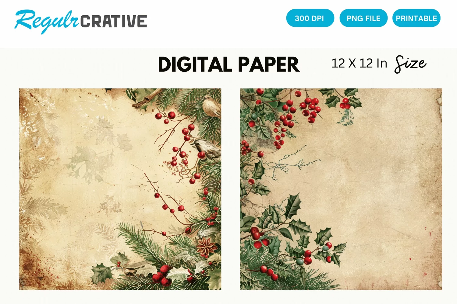 Vintage Christmas Digital Paper, Christmas Background product image 1