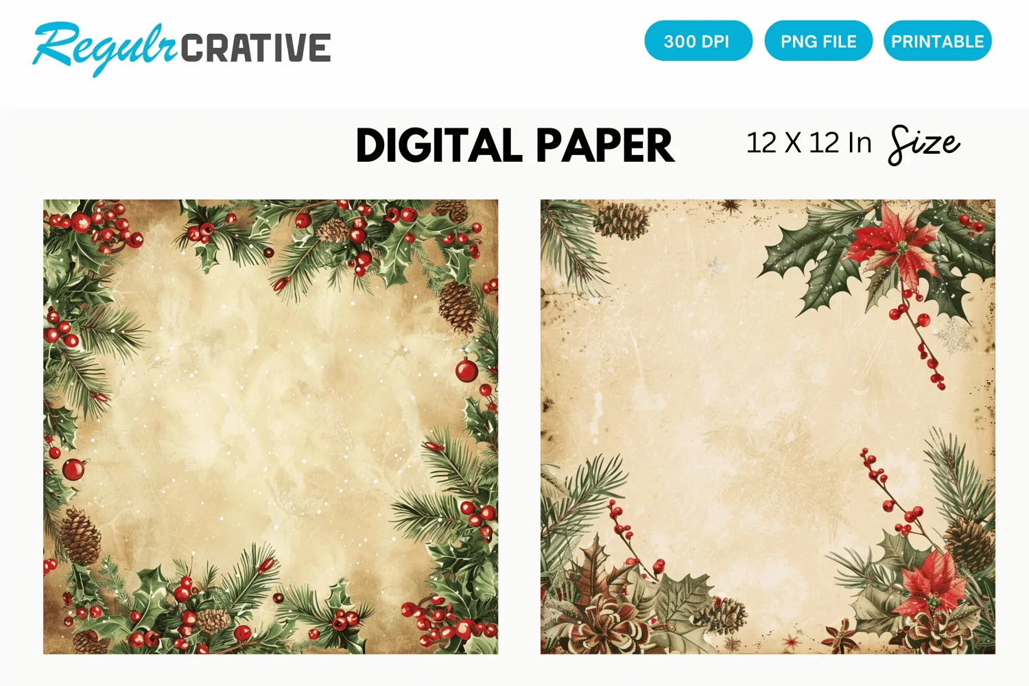 Vintage Christmas Digital Paper, Christmas Background product image 1
