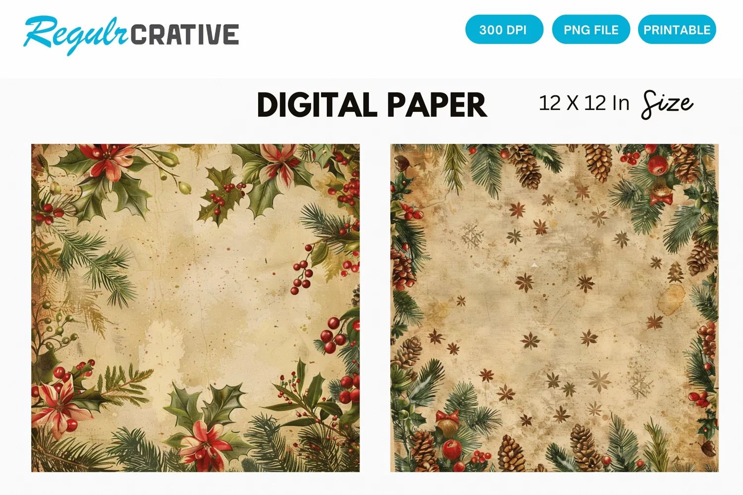 Vintage Christmas Digital Paper, Christmas Background product image 1