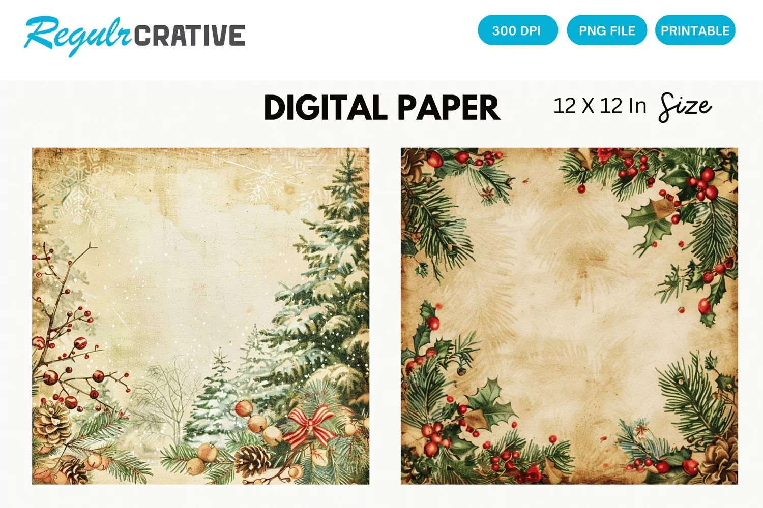 Vintage Christmas Digital Paper, Christmas Background product image 1