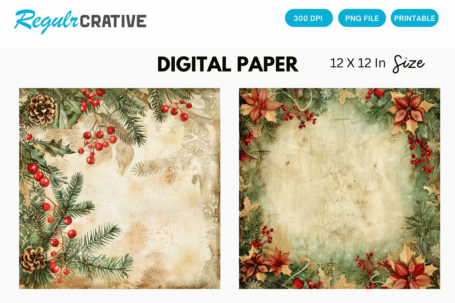 Vintage Christmas Digital Paper, Christmas Background product image 1