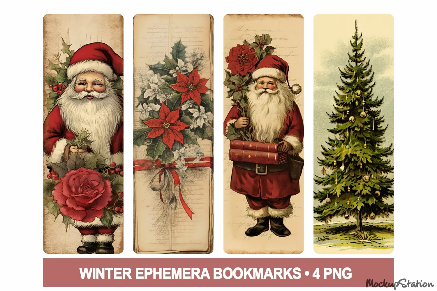 Christmas Bookmarks Printable PNG | Antique Retro Designs product image 1