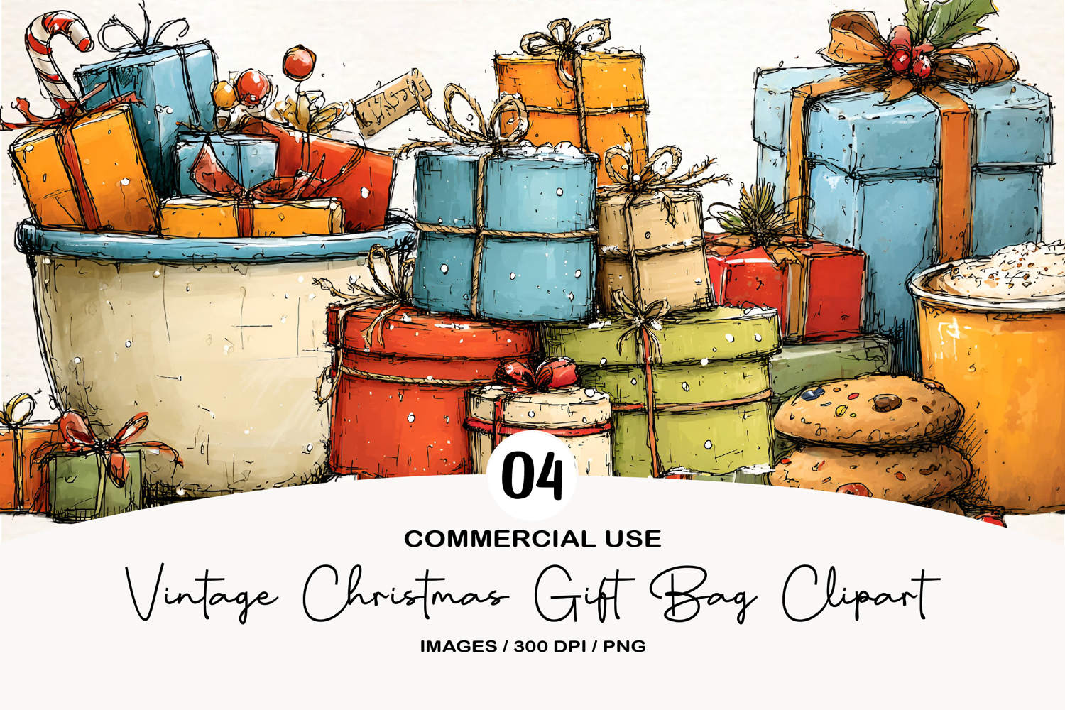 Vintage Christmas Gift Bag Clipart product image 1