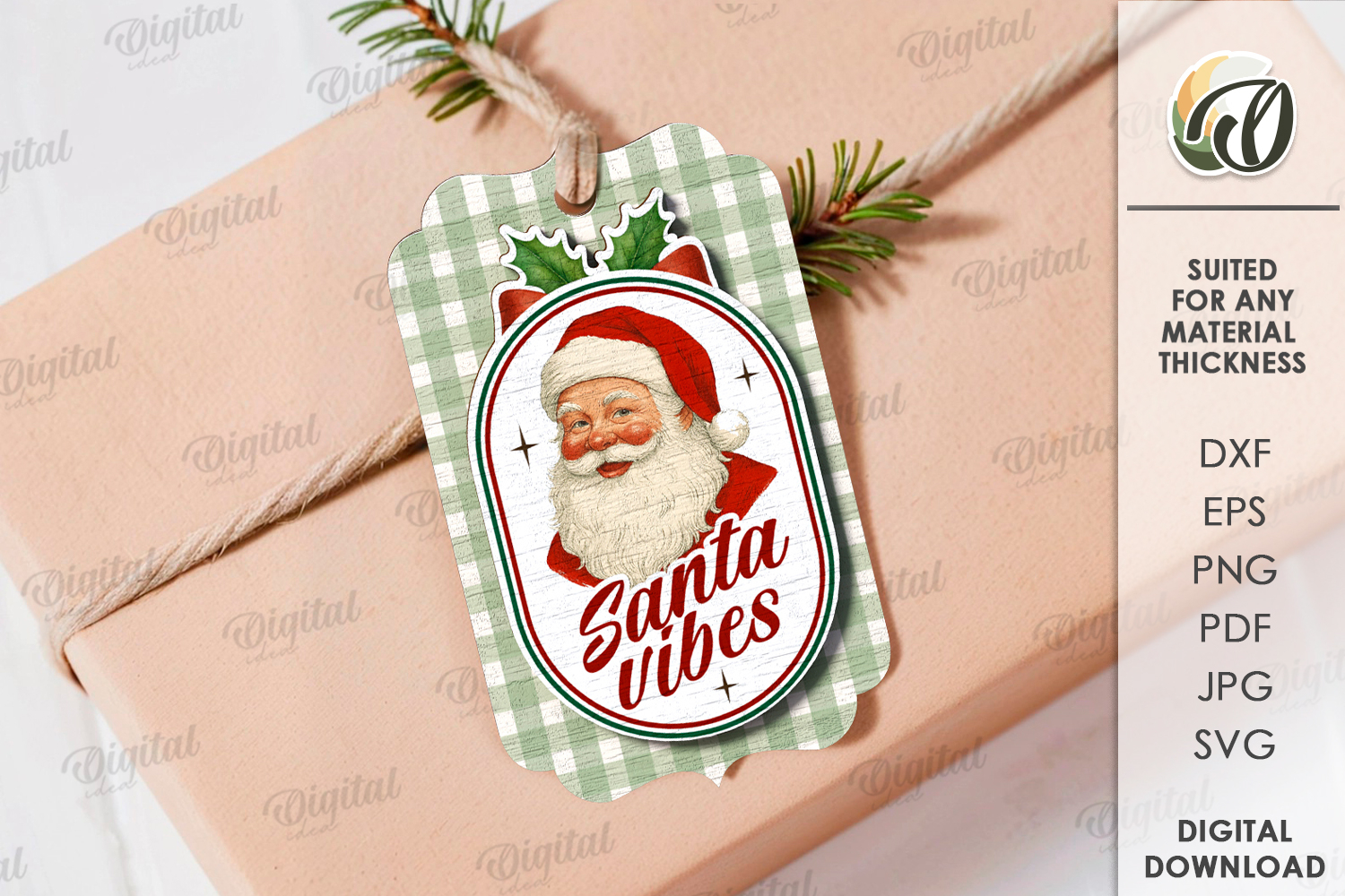 Vintage Christmas Gift Tag Laser Cut. Christmas SVG product image 1