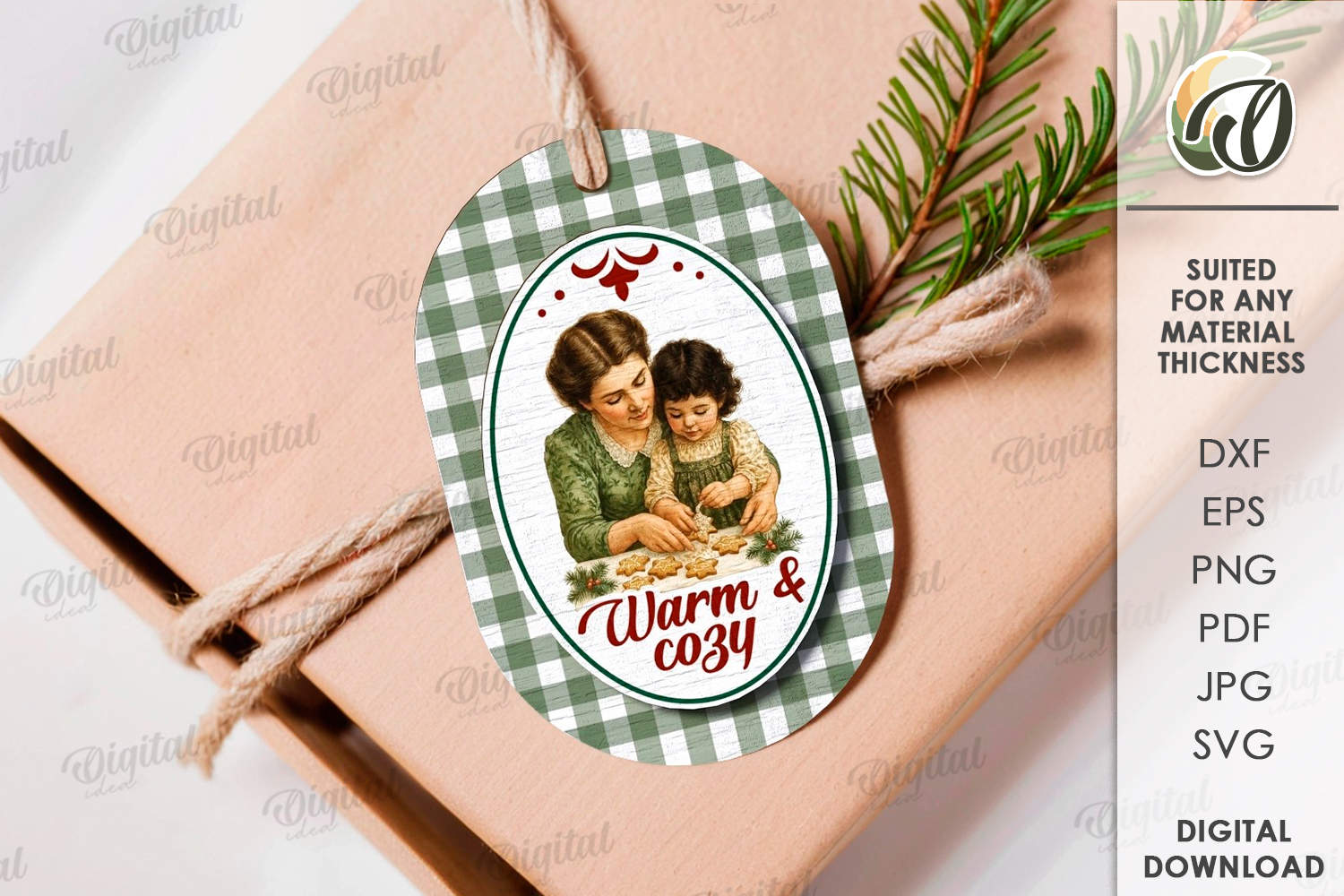 Vintage Christmas Gift Tag Laser Cut. Christmas SVG product image 1