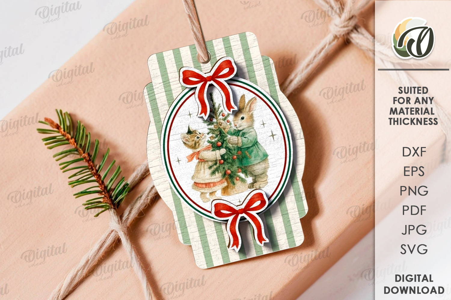 Vintage Christmas Gift Tag Laser Cut. Christmas SVG product image 1