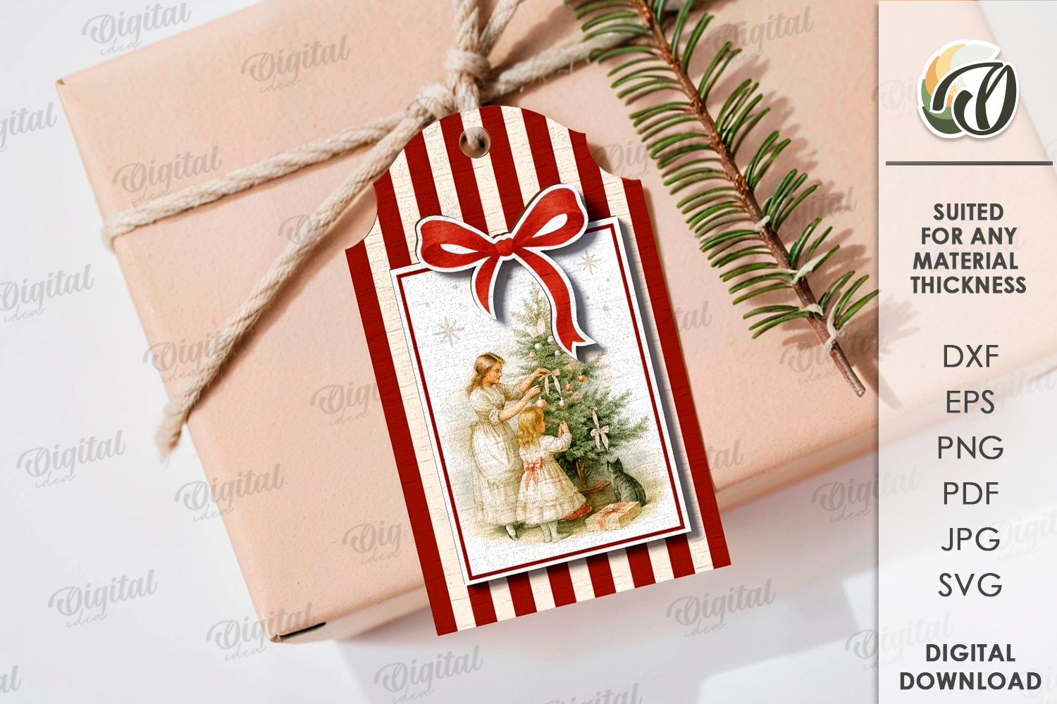 Vintage Christmas Gift Tag Laser Cut. Christmas SVG product image 1