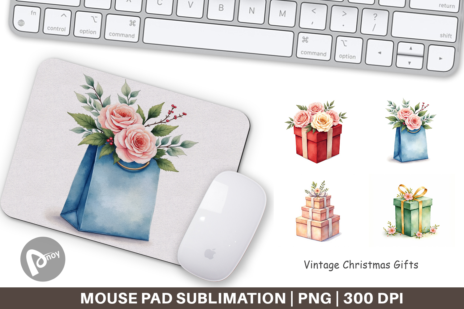 Mouse Pad Vintage Christmas Gifts Watercolor product image 1