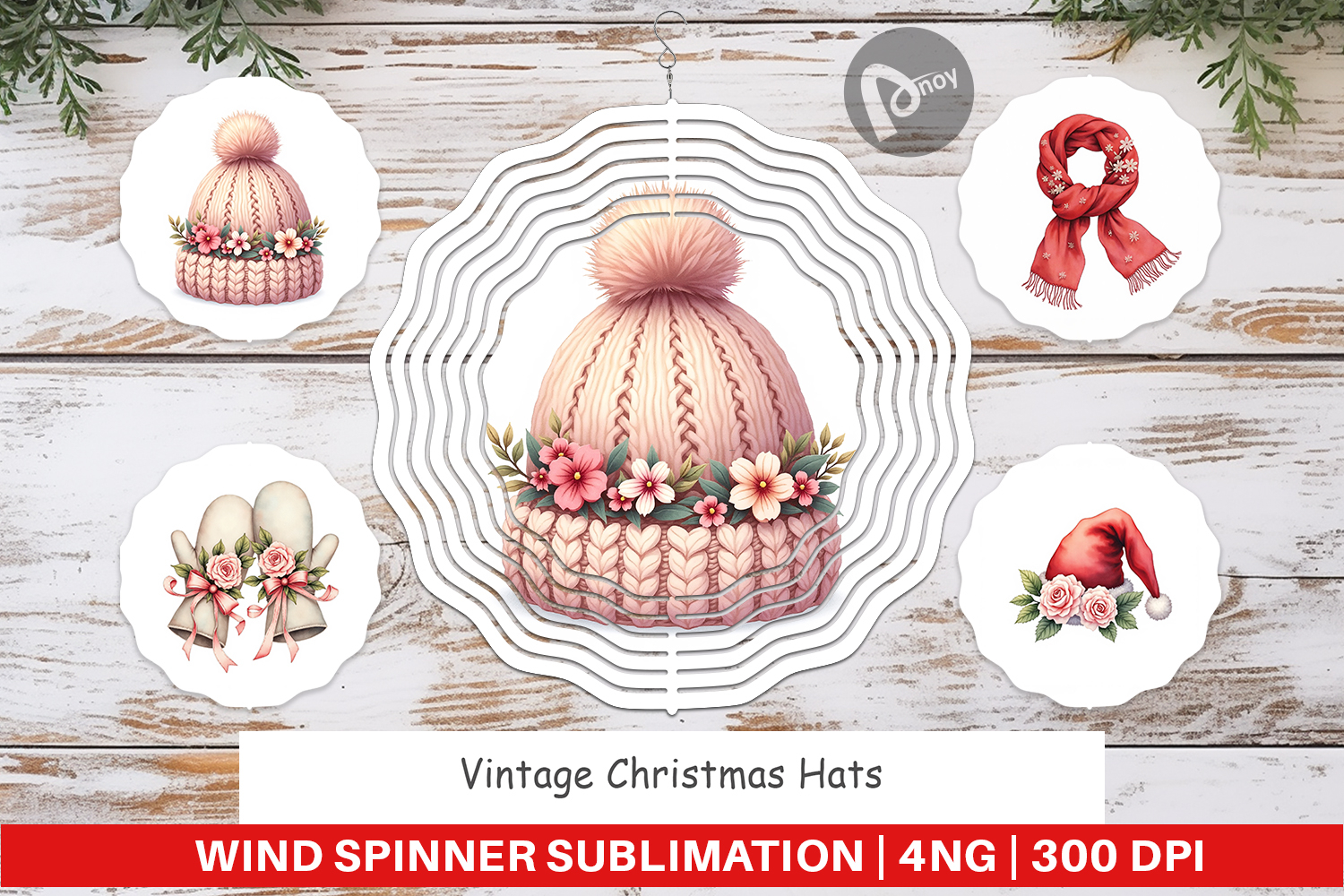 Wind Spinner Vintage Christmas Hats Watercolor product image 1