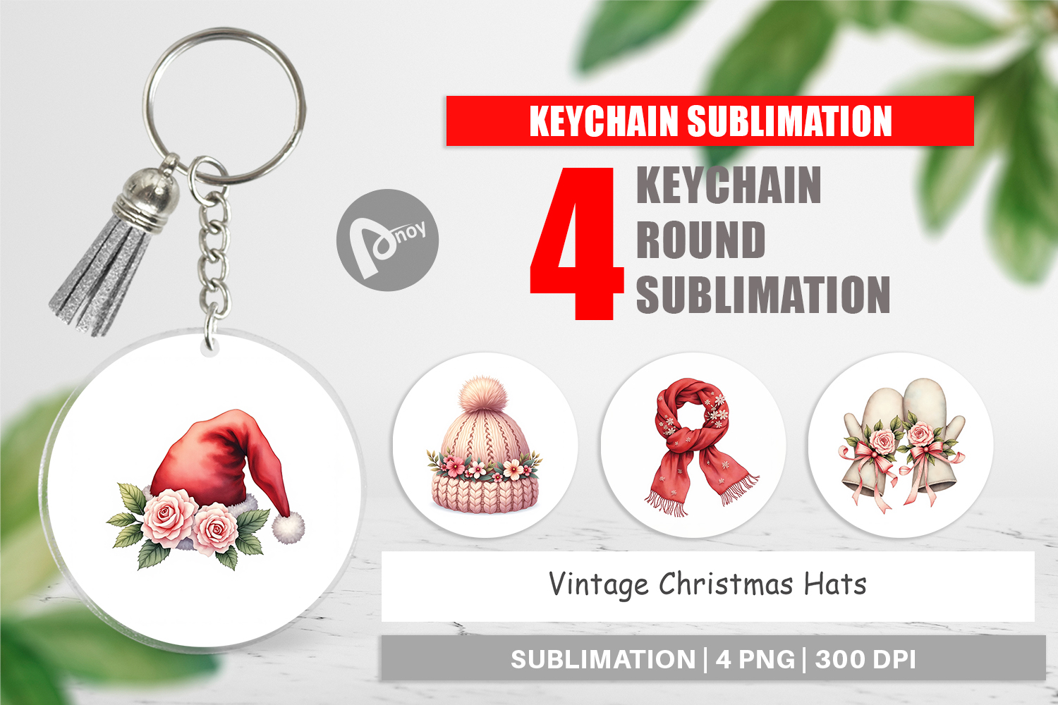 Keychain Vintage Christmas Hats Watercolor product image 1