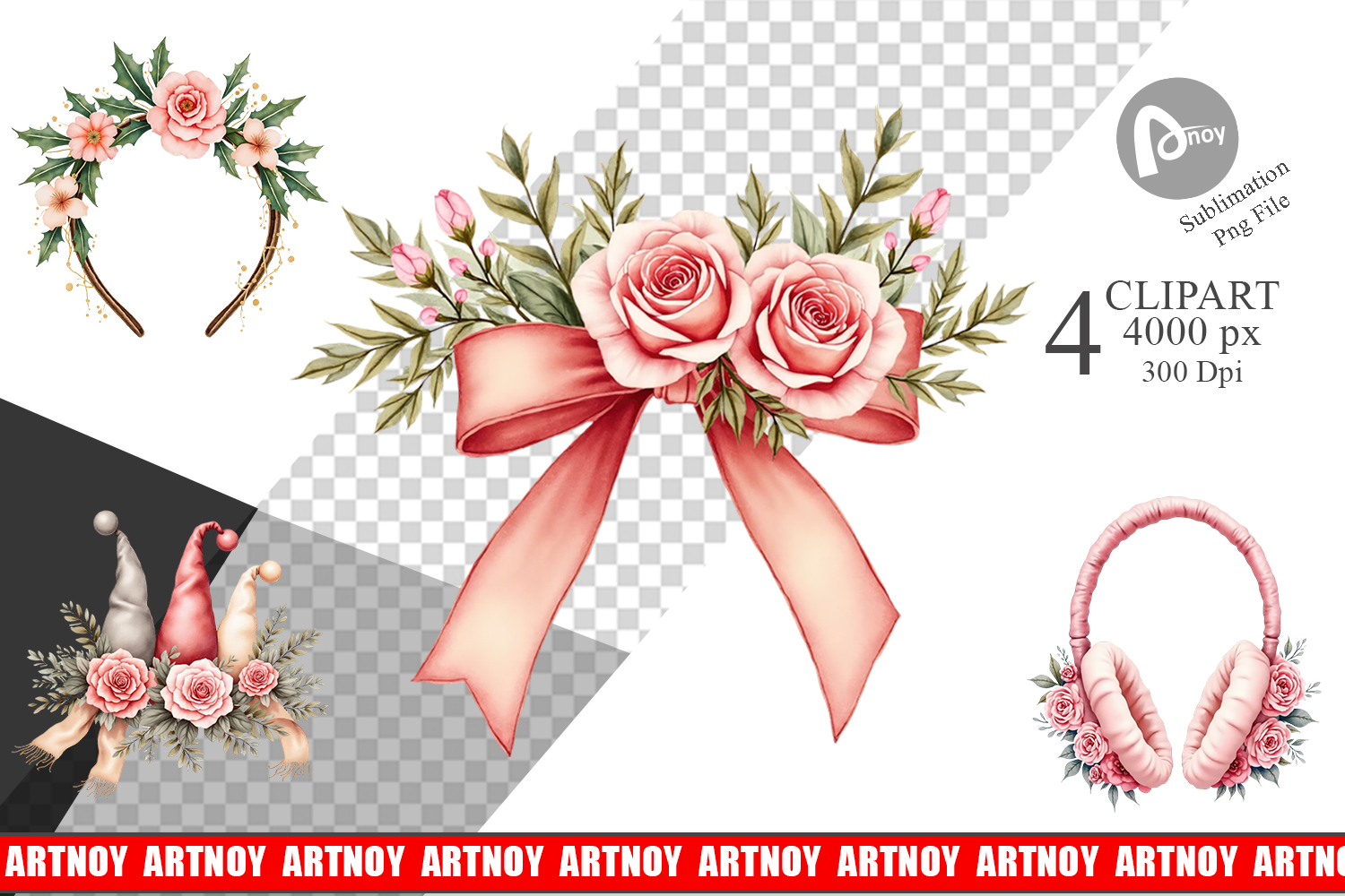 Clipart Vintage Christmas Hats Watercolor product image 1