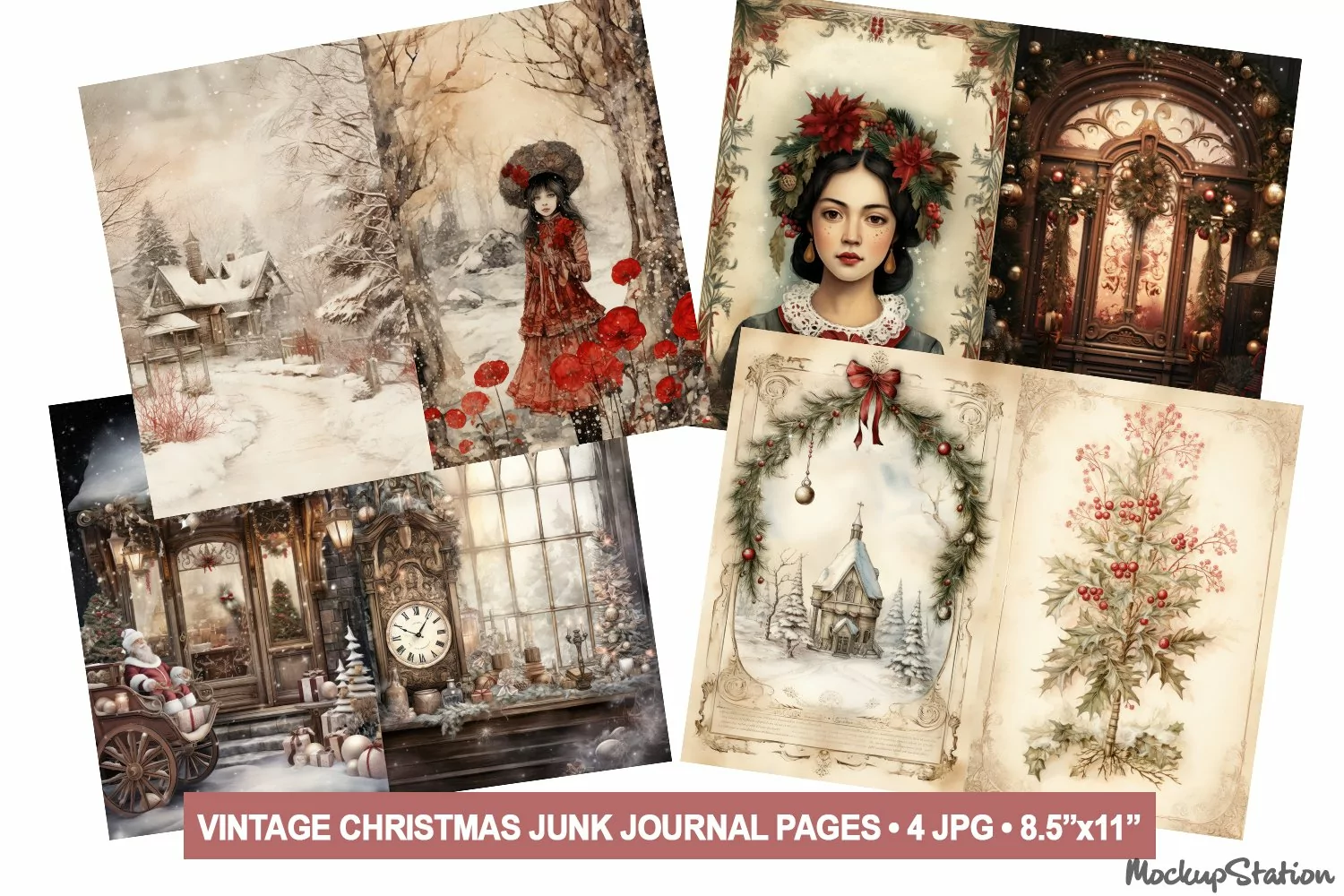 Victorian Christmas Junk Journal Half Pages | Gothic Winter product image 1