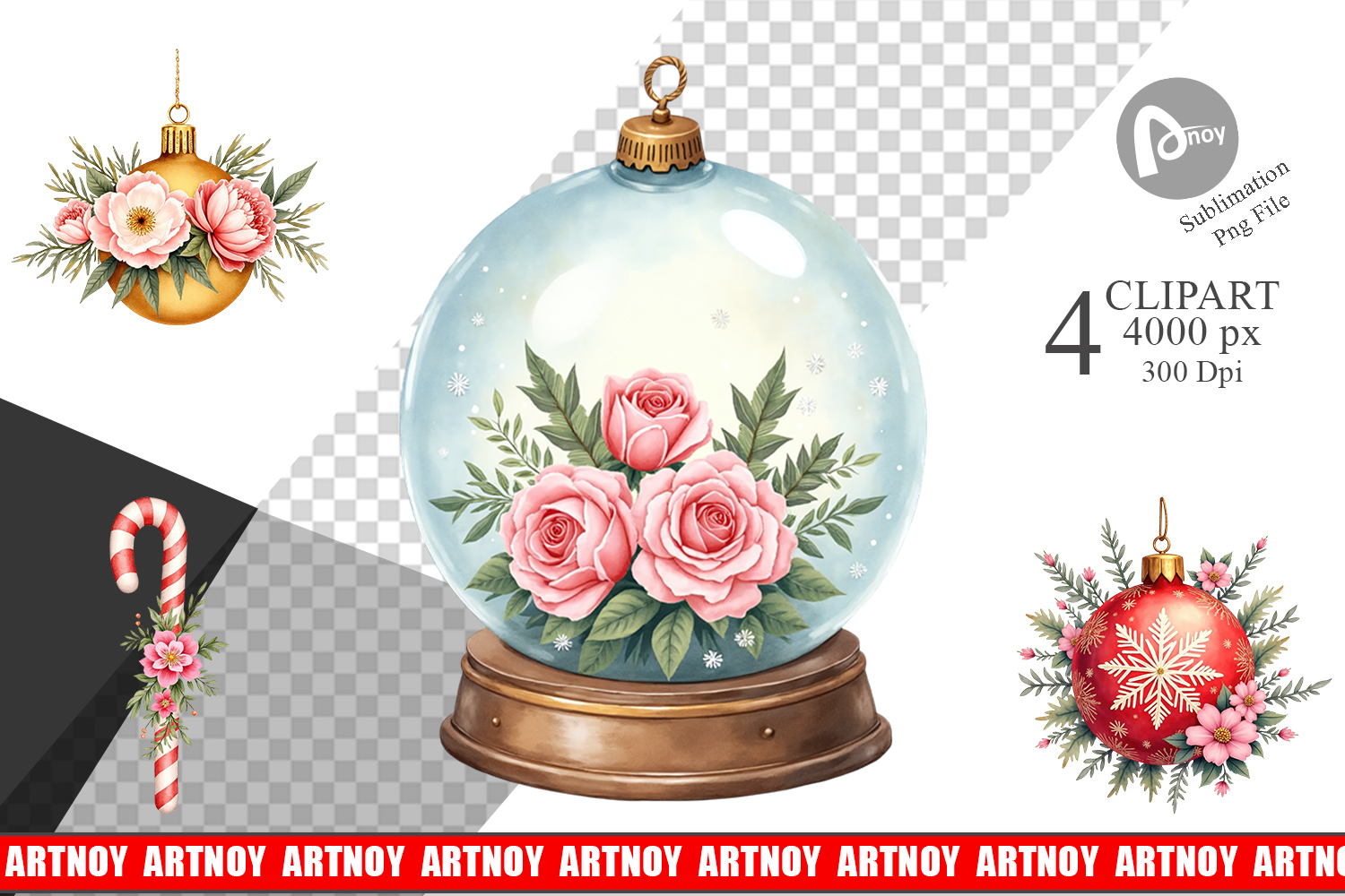 Clipart Vintage Christmas Ornaments Watercolor product image 1