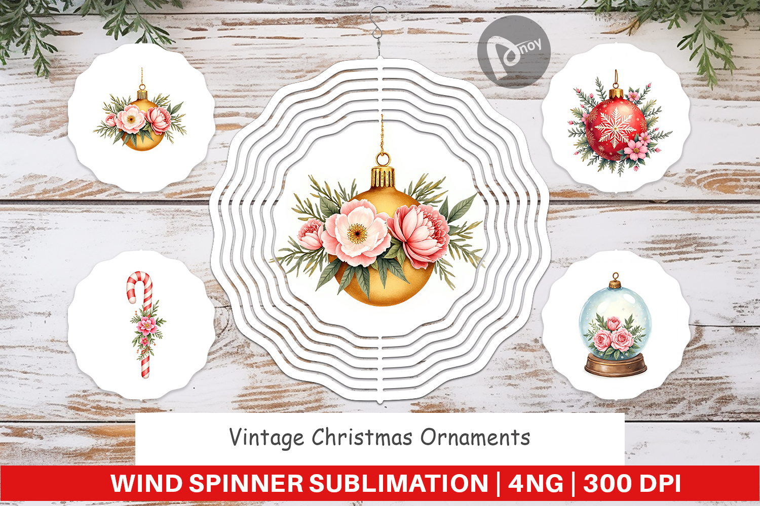 Wind Spinner Vintage Christmas Ornaments Watercolor product image 1