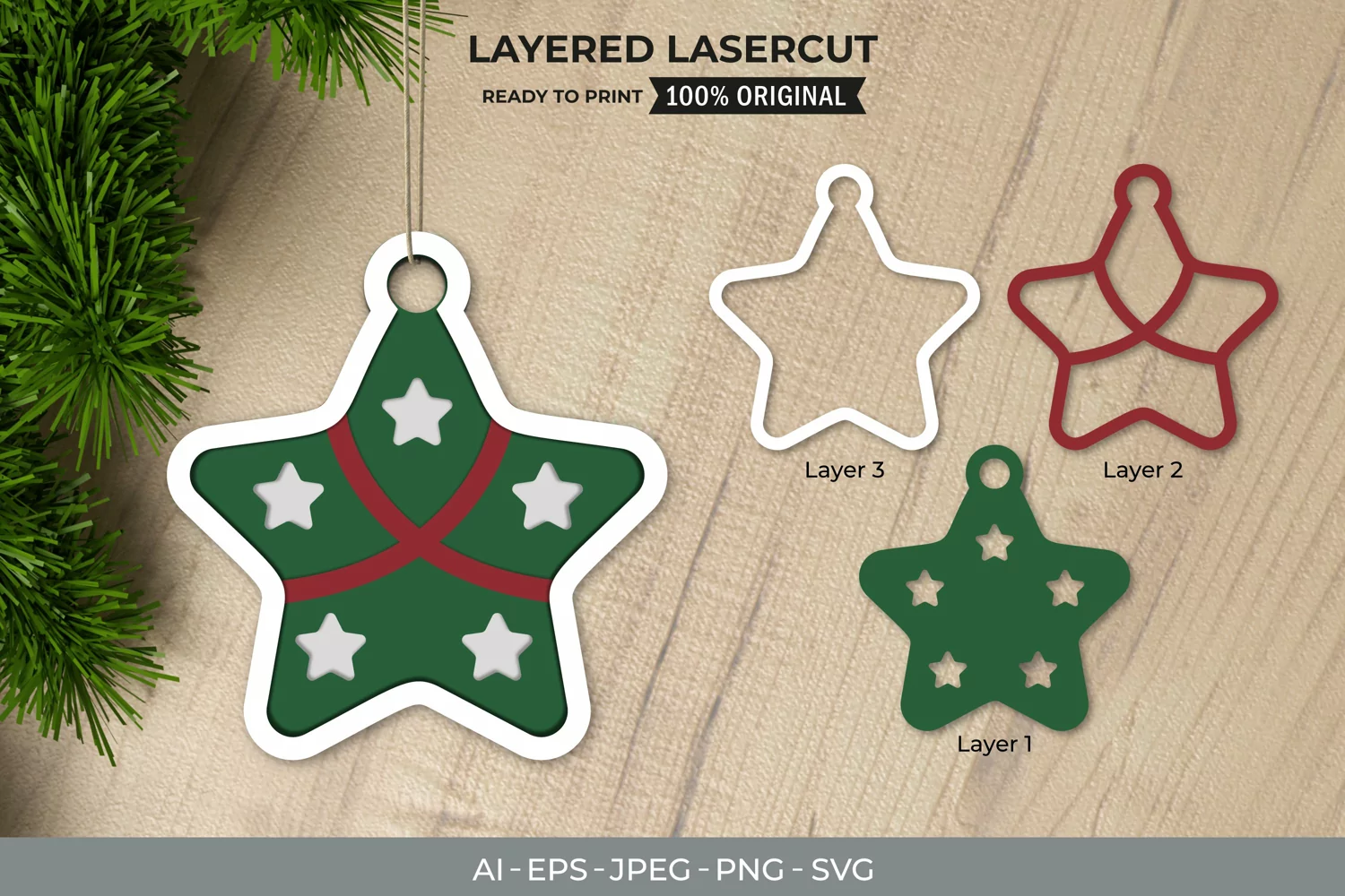 3D Papercut Vintage Christmas Star Layered Papercut product image 1