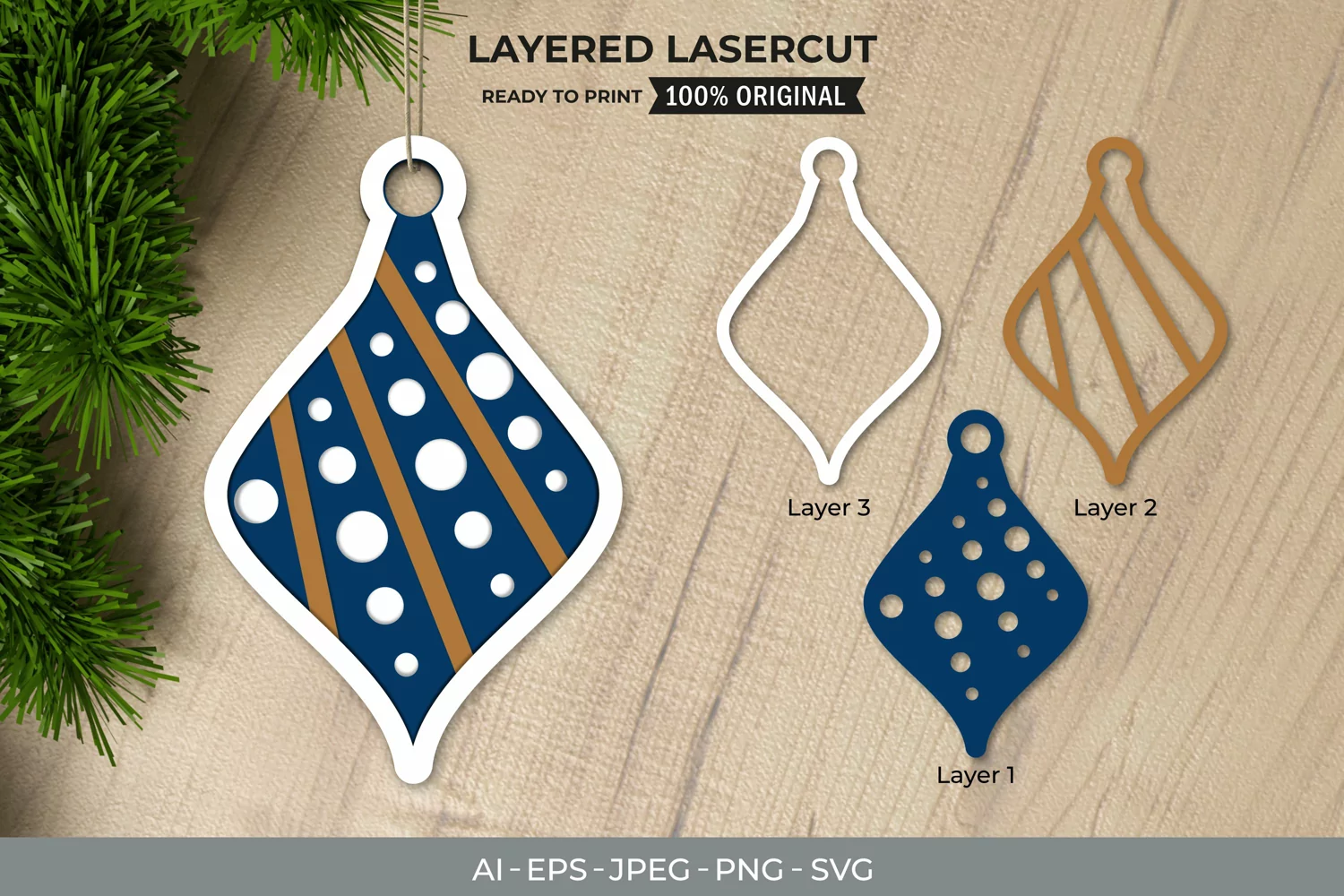 3D Papercut Vintage Christmas Ornament Layered Papercut product image 1