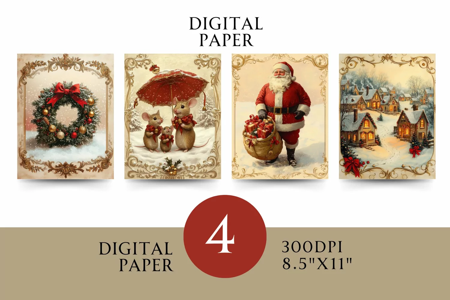 Vintage Digital Papers - Vintage Christmas product image 1