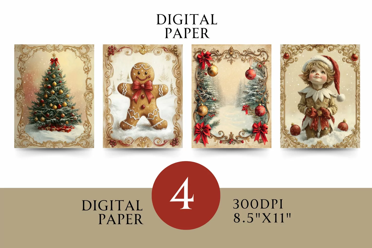 Vintage Digital Papers - Vintage Christmas product image 1