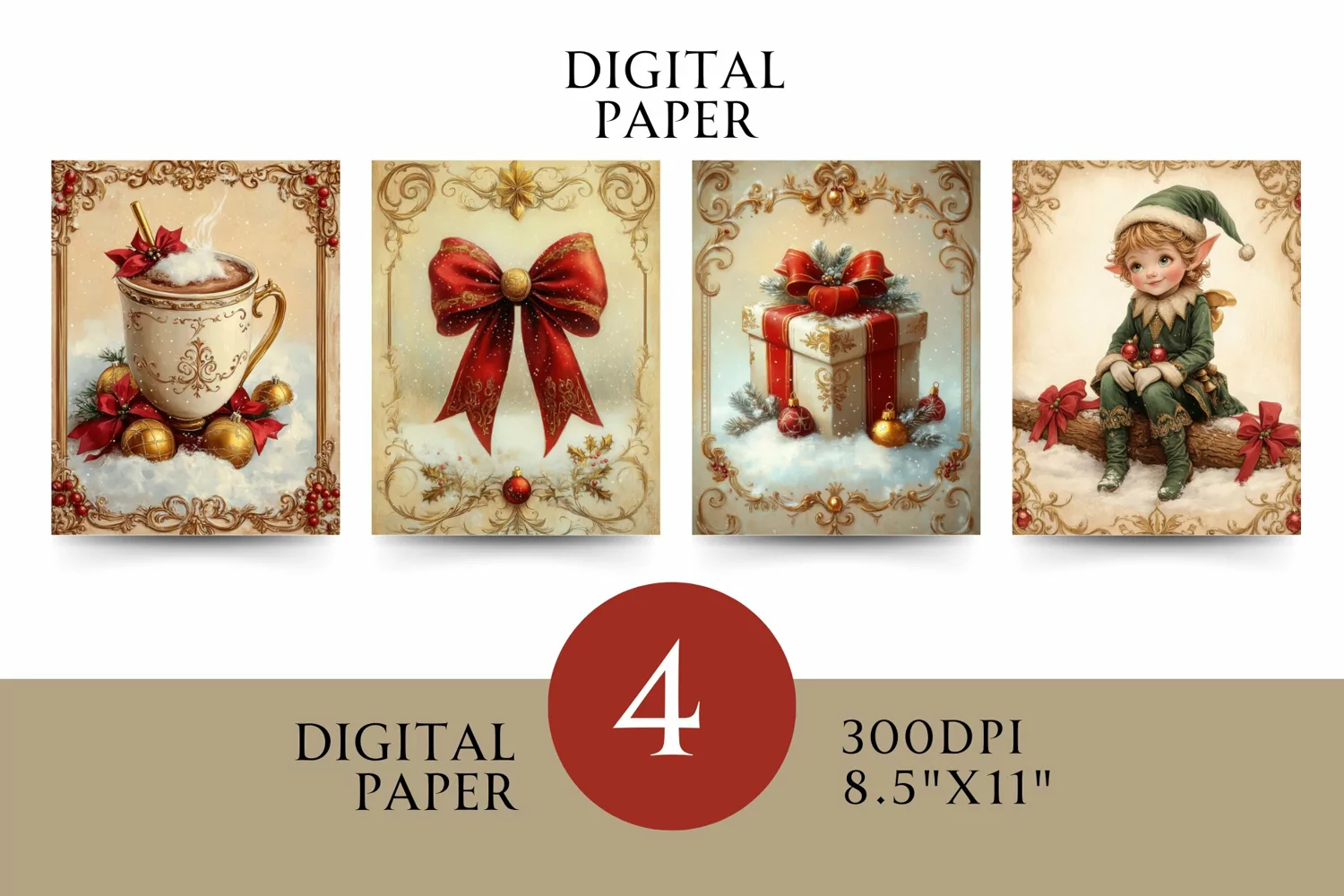 Vintage Digital Papers - Vintage Christmas product image 1