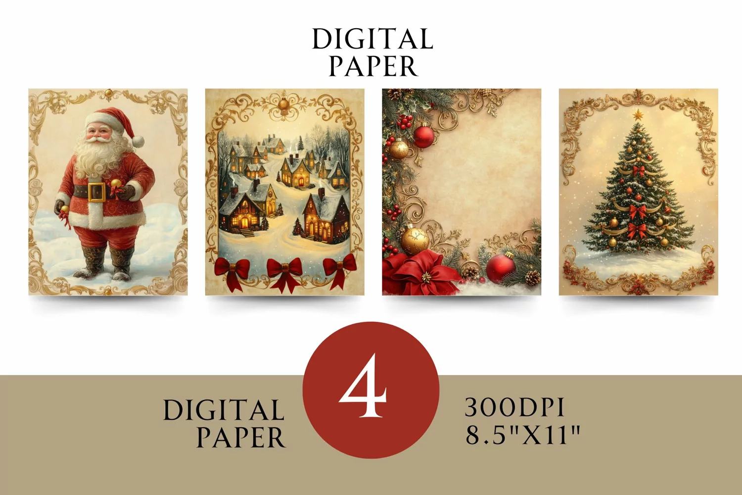 Vintage Digital Papers - Vintage Christmas product image 1