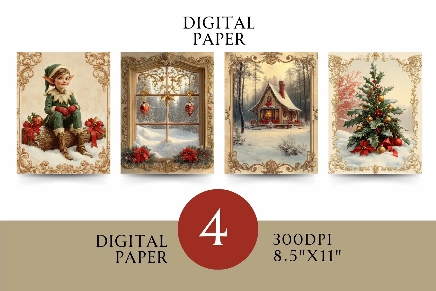 Vintage Digital Papers - Vintage Christmas product image 1