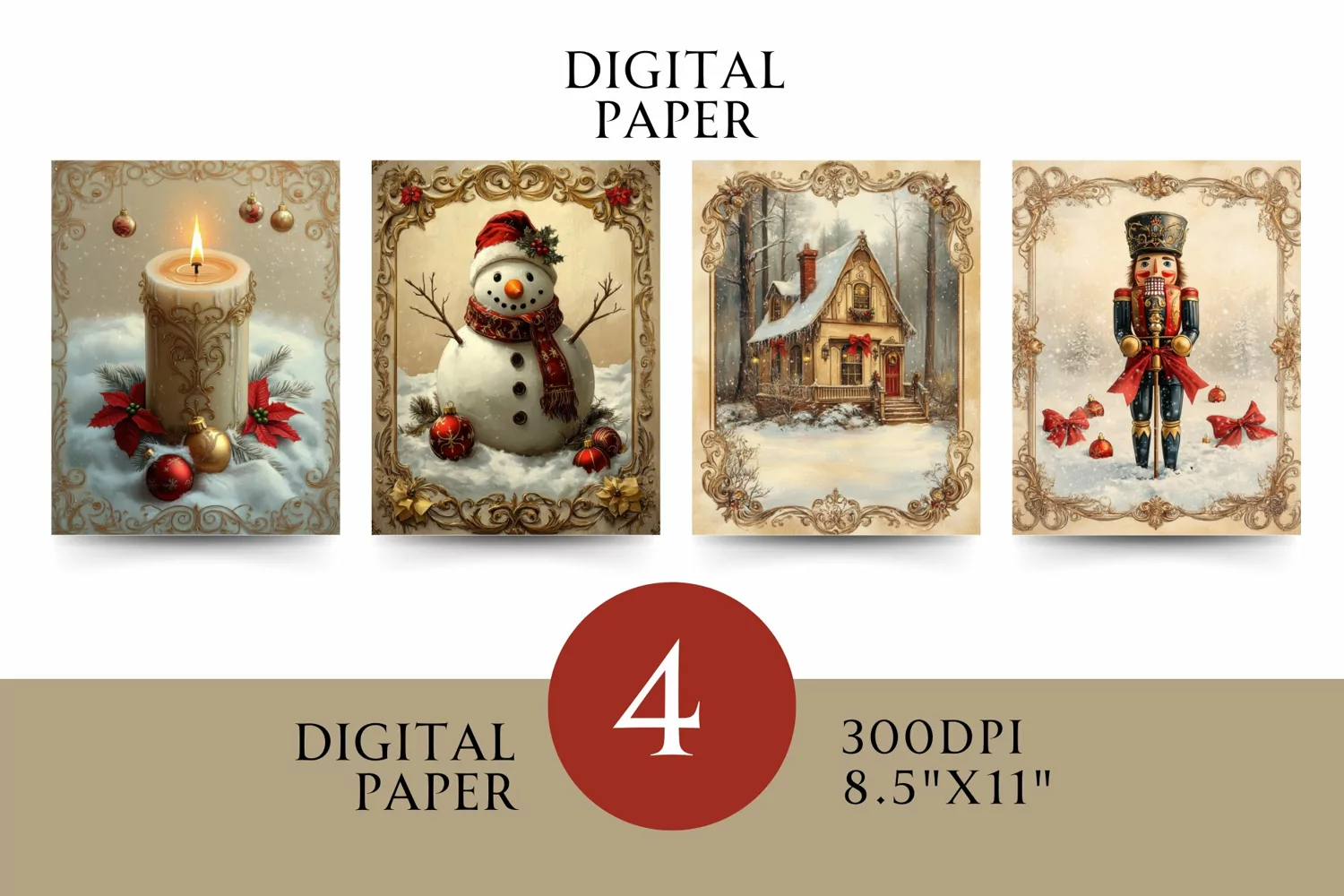 Vintage Digital Papers - Vintage Christmas product image 1