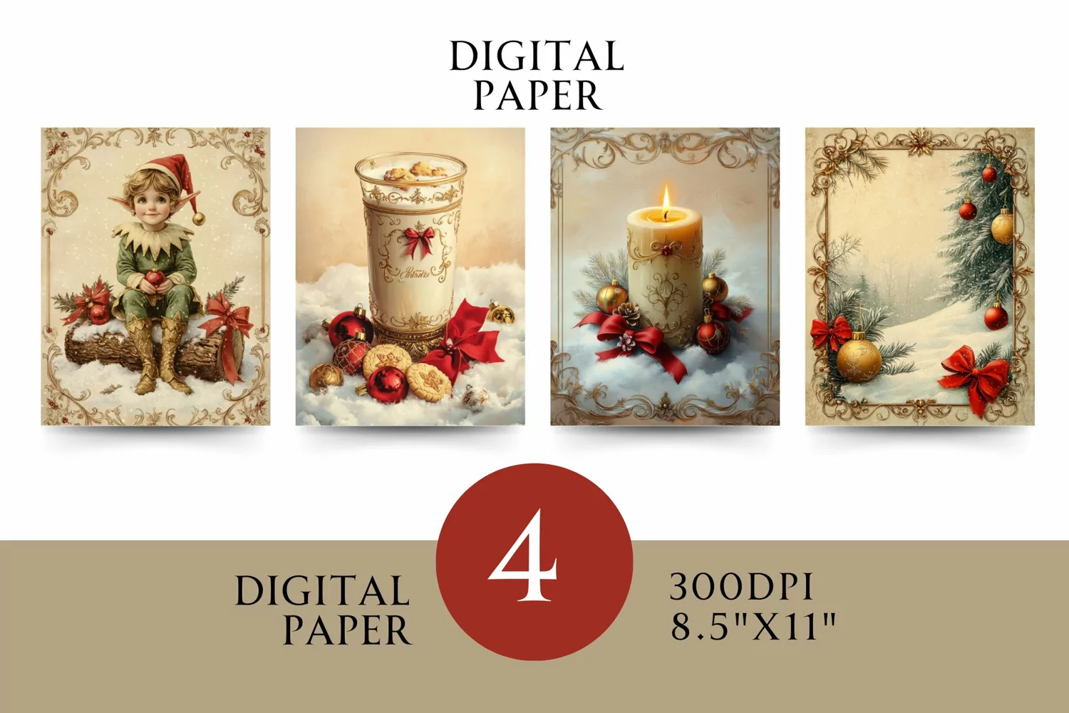 Vintage Digital Papers - Vintage Christmas product image 1
