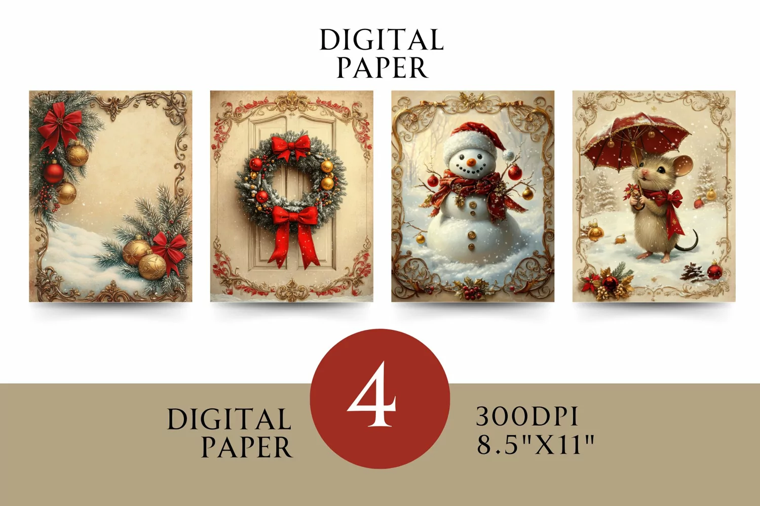 Vintage Digital Papers - Vintage Christmas product image 1