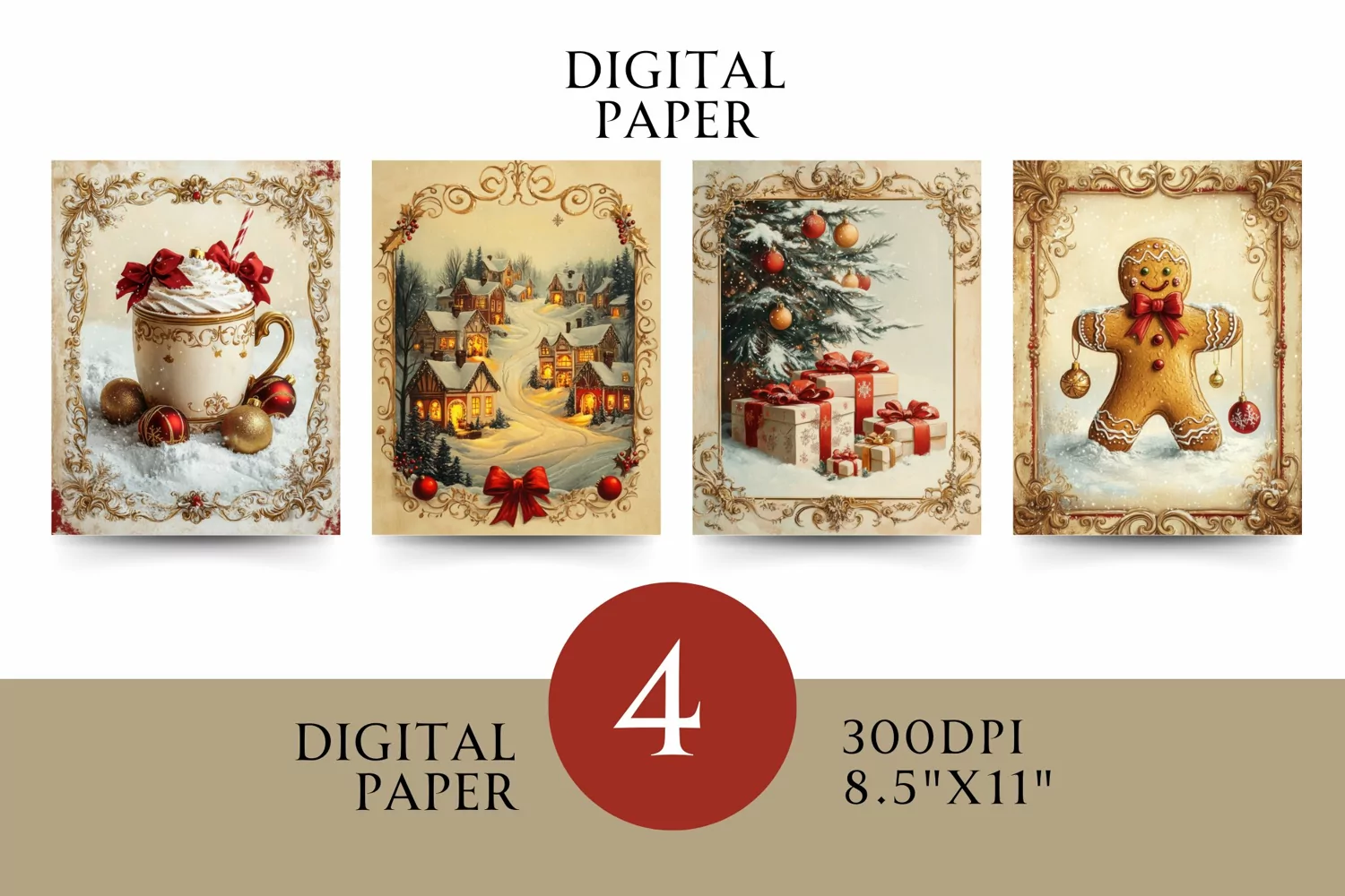 Vintage Digital Papers - Vintage Christmas product image 1