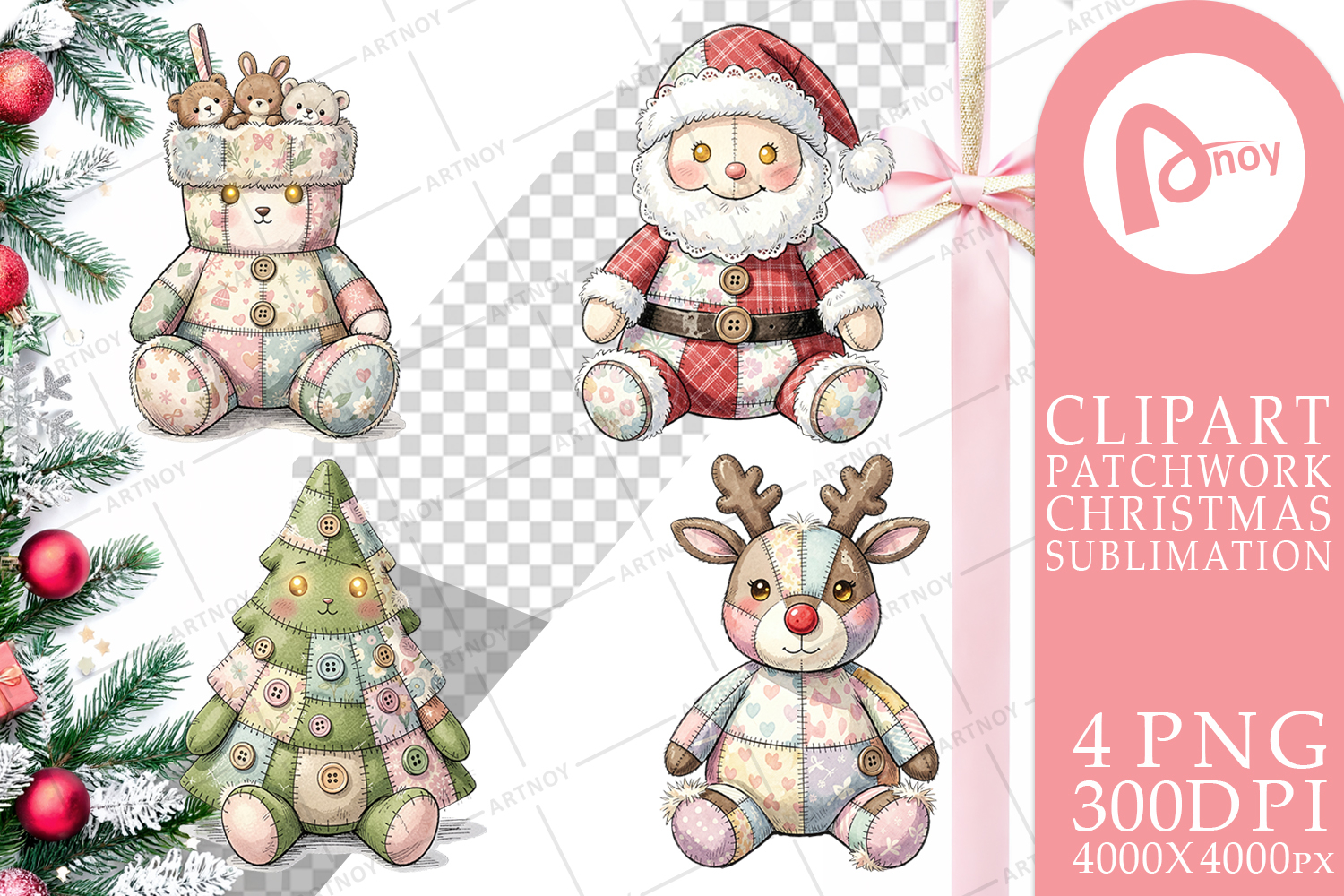 Vintage Christmas Patchwork Sublimation product image 1