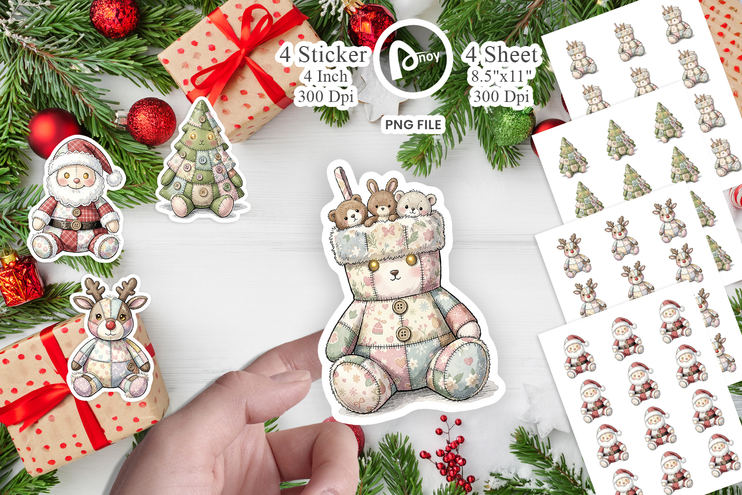 Vintage Christmas Patchwork Sticker product image 1