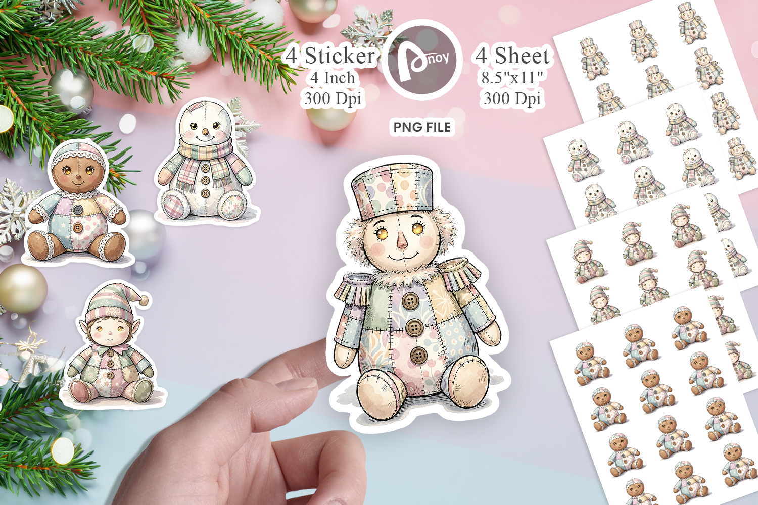 Vintage Christmas Patchwork Sticker product image 1
