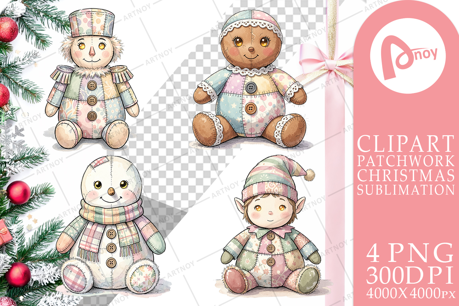 Vintage Christmas Patchwork Sublimation product image 1