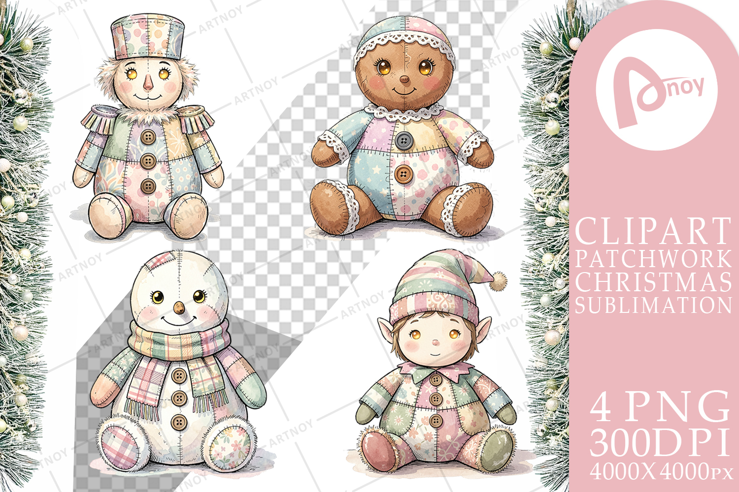 Vintage Christmas Patchwork Sublimation product image 1